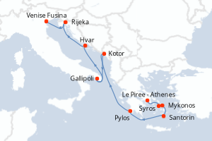 Carte itinéraire croisière - 10 jours au départ de Le Piree - Athenes - Méditerranée
