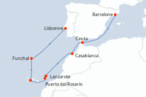 Carte itinéraire croisière - 12 jours au départ de Barcelone - Atlantique