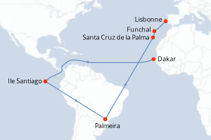 Carte itinéraire croisière - 9 jours au départ de Dakar - Atlantique