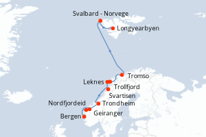 Carte itinéraire croisière - 10 jours au départ de Bergen - Spitzberg