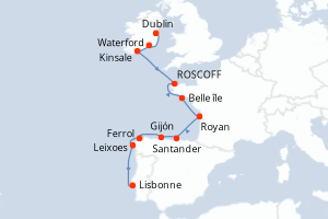 Carte itinéraire croisière - 10 jours au départ de Dublin - Atlantique