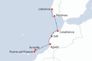 Carte itinéraire croisière - 6 jours au départ de Lisbonne - Méditerranée