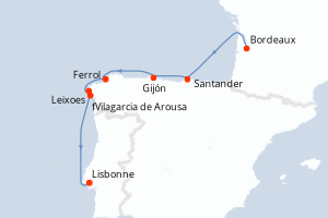 Carte itinéraire croisière - 7 jours au départ de Bordeaux - Atlantique