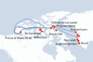 Carte itinéraire croisière - 19 jours au départ de Nuuk - Gröenland