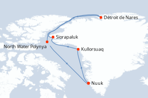Carte itinéraire croisière - 12 jours au départ de Nuuk - Gröenland