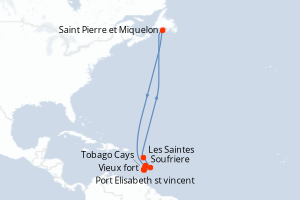 Carte itinéraire croisière - 7 jours au départ de Vieux fort - Caraïbes Bahamas