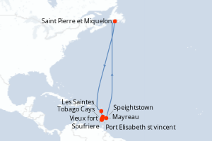 Carte itinéraire croisière - 7 jours au départ de Vieux fort - Caraïbes Bahamas