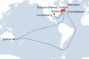 Carte itinéraire croisière - 11 jours au départ de Boston - Amérique du Nord