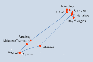 Carte itinéraire croisière - 14 jours au départ de Papeete - Tahiti