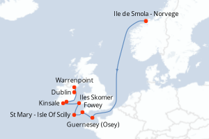 Carte itinéraire croisière - 8 jours au départ de Ile de Smola - Norvege - Europe du Nord