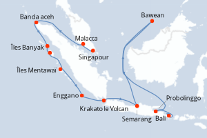 Carte itinéraire croisière - 14 jours au départ de Singapour - Asie