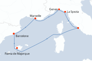 Carte itinéraire croisière - 7 jours au départ de Barcelone - Méditerranée