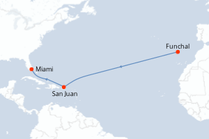 Carte itinéraire croisière - 10 jours au départ de Funchal - Caraïbes Bahamas
