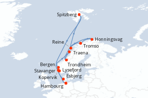 Carte itinéraire croisière - 14 jours au départ de Hambourg - Europe du Nord