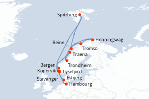 Carte itinéraire croisière - 14 jours au départ de Hambourg - Europe du Nord
