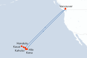 Carte itinéraire croisière - 17 jours au départ de Vancouver - Alaska