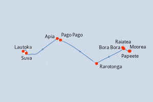 Carte itinéraire croisière - 13 jours au départ de Papeete - Australie Nouvelle Zélande