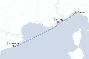 Carte itinéraire croisière - 2 jours au départ de Barcelone - Méditerranée