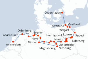 Carte itinéraire croisière - 18 jours au départ de Copenhague - Europe du Nord