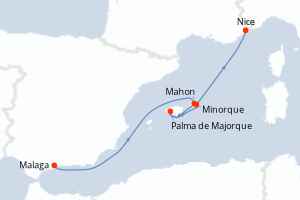 Carte itinéraire croisière - 7 jours au départ de Malaga - Méditerranée