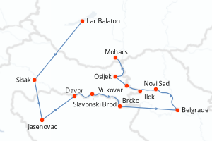 Carte itinéraire croisière - 9 jours au départ de Lac Balaton - Danube