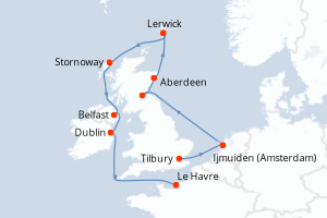 Carte itinéraire croisière - 11 jours au départ de Tilbury - Europe du Nord