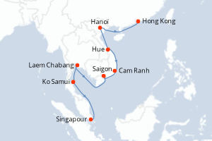 Carte itinéraire croisière - 14 jours au départ de Hong Kong - Asie