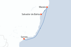 Carte itinéraire croisière - 4 jours au départ de Salvador de Bahia - Brésil