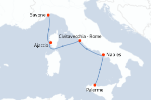Carte itinéraire croisière - 4 jours au départ de Palerme - Méditerranée