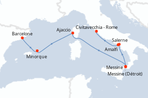 Carte itinéraire croisière - 7 jours au départ de Barcelone - Méditerranée
