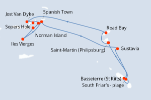 Carte itinéraire croisière - 7 jours au départ de Saint-Martin (Philipsburg) - Caraïbes Bahamas