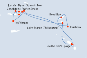 Carte itinéraire croisière - 7 jours au départ de Saint-Martin (Philipsburg) - Caraïbes Bahamas