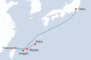Carte itinéraire croisière - 6 jours au départ de Tokyo - Asie