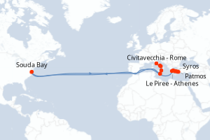 Carte itinéraire croisière  - 12 jours au départ de Civitavecchia - Rome - Méditerranée