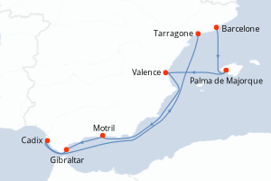 Carte itinéraire croisière - 7 jours au départ de Barcelone - Méditerranée