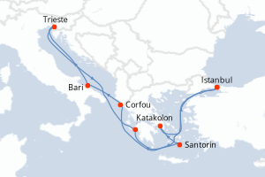 Carte itinéraire croisière  - 9 jours au départ de Istanbul - Méditerranée
