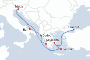 Carte itinéraire croisière - 9 jours au départ de Bari - Adriatique