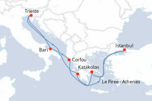 Carte itinéraire croisière - 8 jours au départ de Le Piree - Athenes - Méditerranée