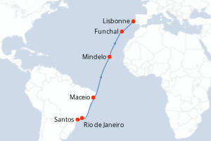 Carte itinéraire croisière  - 14 jours au départ de Santos - Atlantique