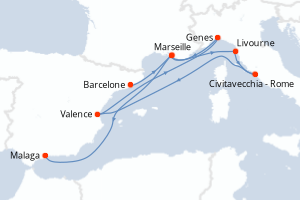 Carte itinéraire croisière - 10 jours au départ de Barcelone - Méditerranée