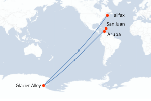 Carte itinéraire croisière - 8 jours au départ de Halifax - Caraïbes Bahamas