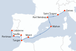Carte itinéraire croisière - 10 jours au départ de Genes - Atlantique