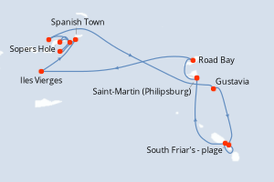 Carte itinéraire croisière - 7 jours au départ de Saint-Martin (Philipsburg) - Caraïbes Bahamas