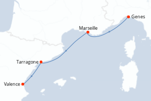 Carte itinéraire croisière - 3 jours au départ de Genes - Méditerranée