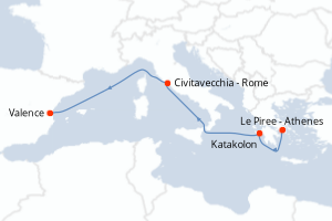 Carte itinéraire croisière - 5 jours au départ de Le Piree - Athenes - Méditerranée