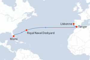 Carte itinéraire croisière - 14 jours au départ de Miami - Atlantique