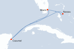 Carte itinéraire croisière - 5 jours au départ de Miami - Caraïbes Bahamas