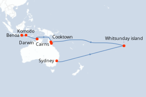 Carte itinéraire croisière - 13 jours au départ de Sydney - Asie
