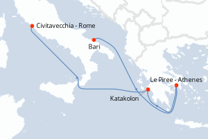 Carte itinéraire croisière - 5 jours au départ de Bari - Méditerranée