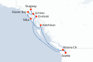 Carte itinéraire croisière - 10 jours au départ de Seattle - Alaska